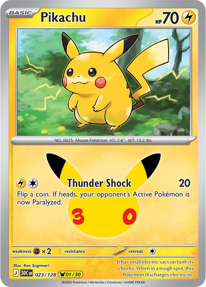 Pikachu 023/128 (ME: 30th Celebration)  - Holofoil | Good Games Adelaide SA