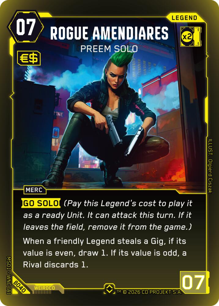 Rogue Amendiares - Preem Solo Rare B040 (Welcome to Night City - Beta)  - Foil | Good Games Adelaide SA