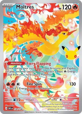 Moltres 130/128 (ME: 30th Celebration)  - Holofoil | Good Games Adelaide SA