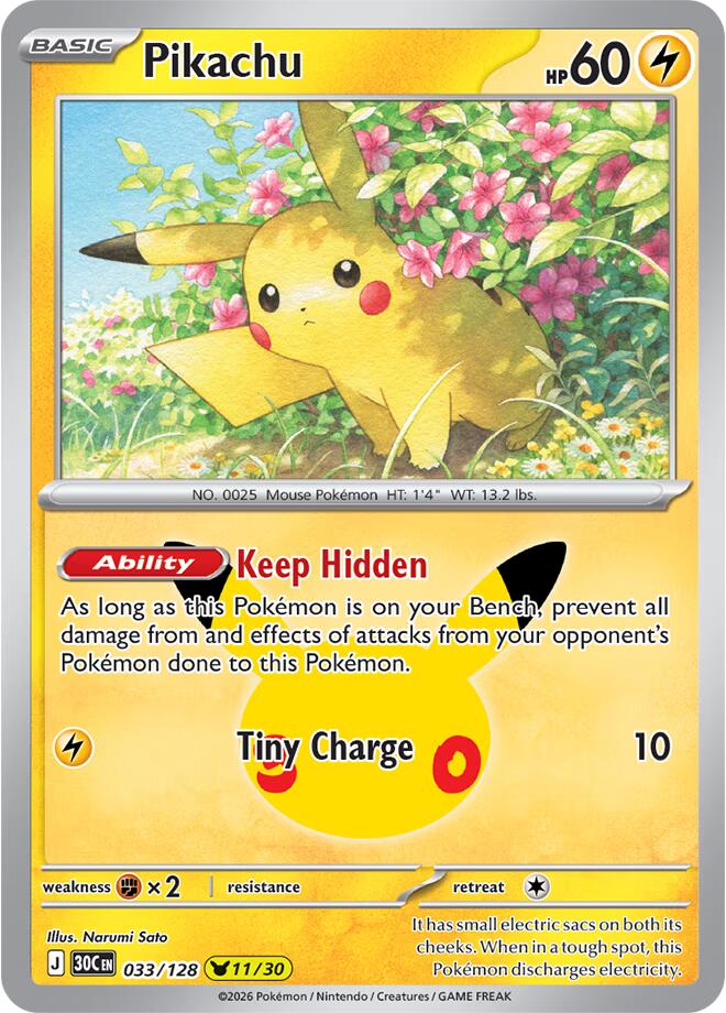 Pikachu 033/128 (ME: 30th Celebration)  - Holofoil | Good Games Adelaide SA