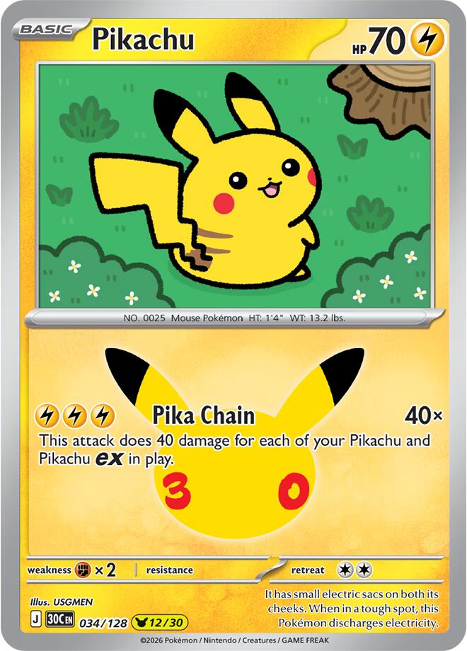 Pikachu 034/128 (ME: 30th Celebration)  - Holofoil | Good Games Adelaide SA