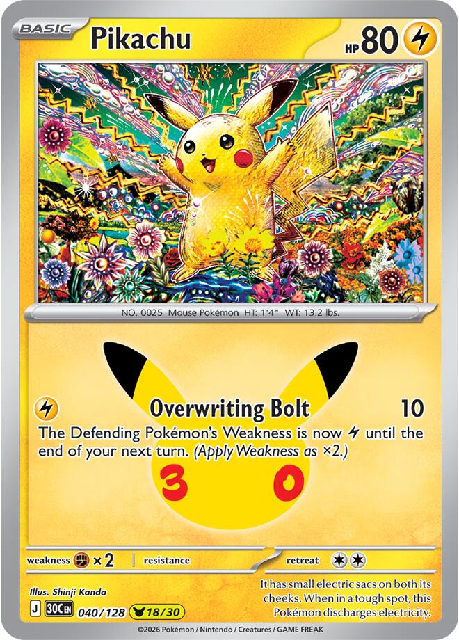 Pikachu 040/128 (ME: 30th Celebration)  - Holofoil | Good Games Adelaide SA