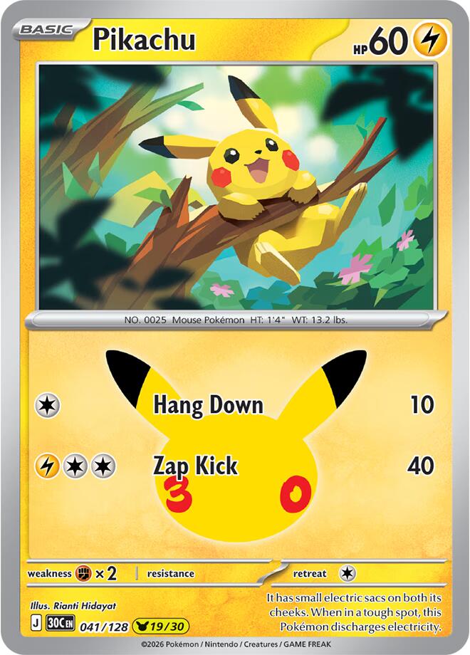 Pikachu 041/128 (ME: 30th Celebration)  - Holofoil | Good Games Adelaide SA