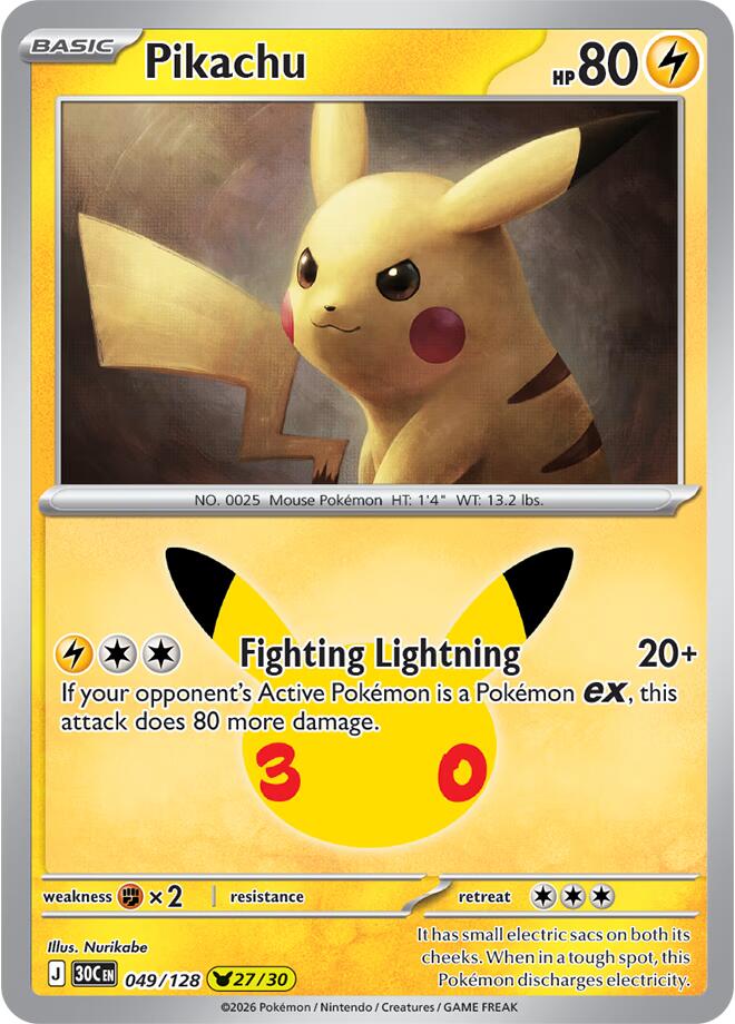 Pikachu 049/128 (ME: 30th Celebration)  - Holofoil | Good Games Adelaide SA