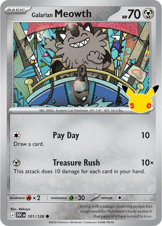 Galarian Meowth 101/128 (ME: 30th Celebration)  - Holofoil | Good Games Adelaide SA