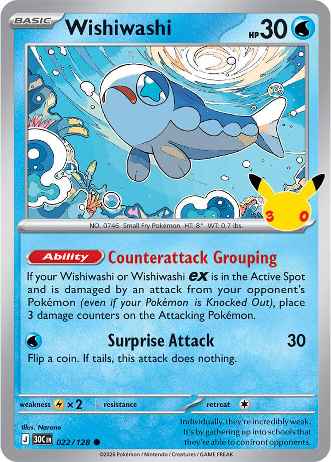 Wishiwashi 022/128 (ME: 30th Celebration)  - Holofoil | Good Games Adelaide SA