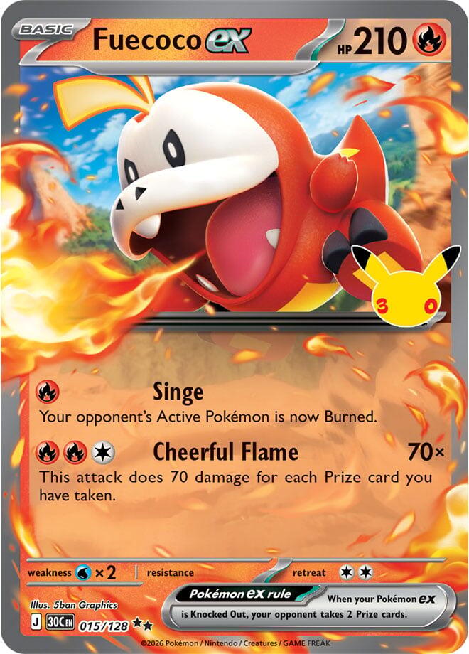 Fuecoco ex 015/128 (ME: 30th Celebration)  - Holofoil | Good Games Adelaide SA