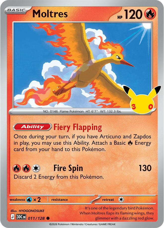 Moltres 011/128 (ME: 30th Celebration)  - Holofoil | Good Games Adelaide SA