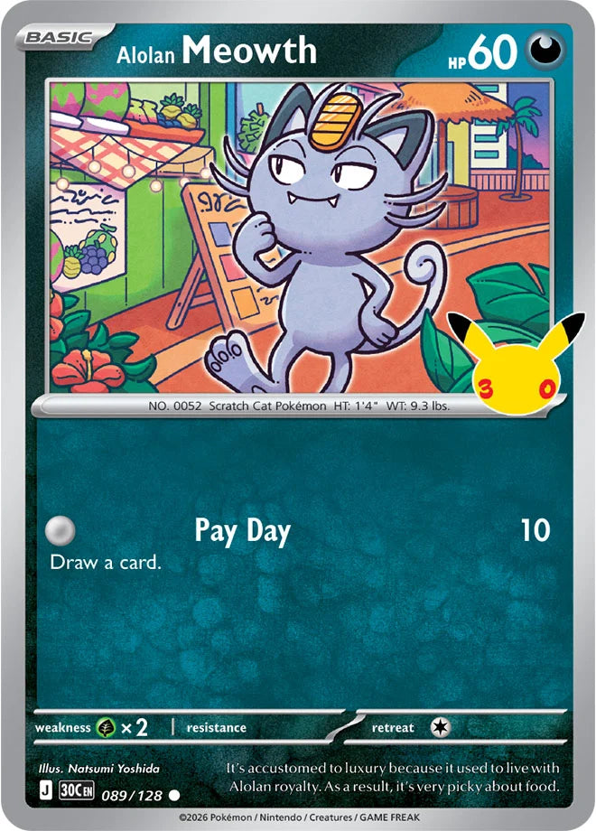 Alolan Meowth 089/128 (ME: 30th Celebration)  - Holofoil | Good Games Adelaide SA