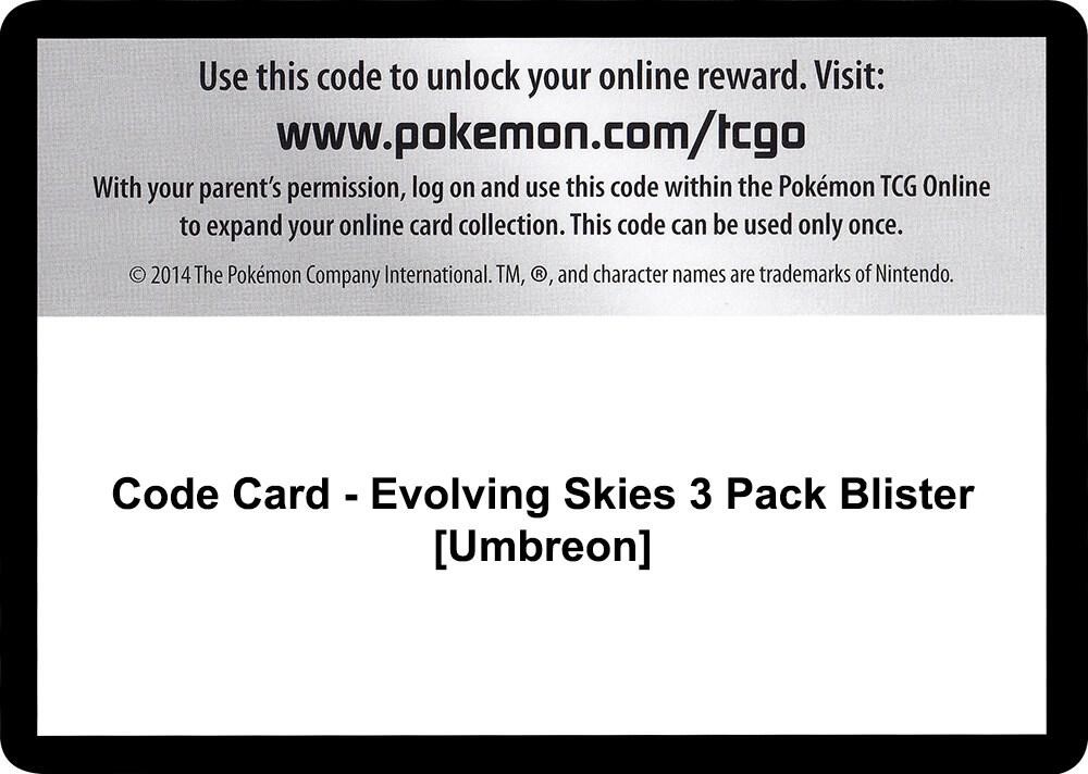 Code Card Evolving Skies 3 Pack Blister Umbreon  (SWSH07: Evolving Skies)  | Good Games Adelaide SA