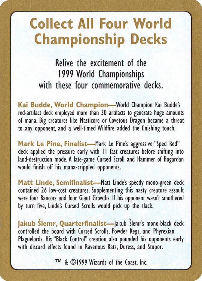 1999 World Championships Ad  (World Championship Decks)  | Good Games Adelaide SA