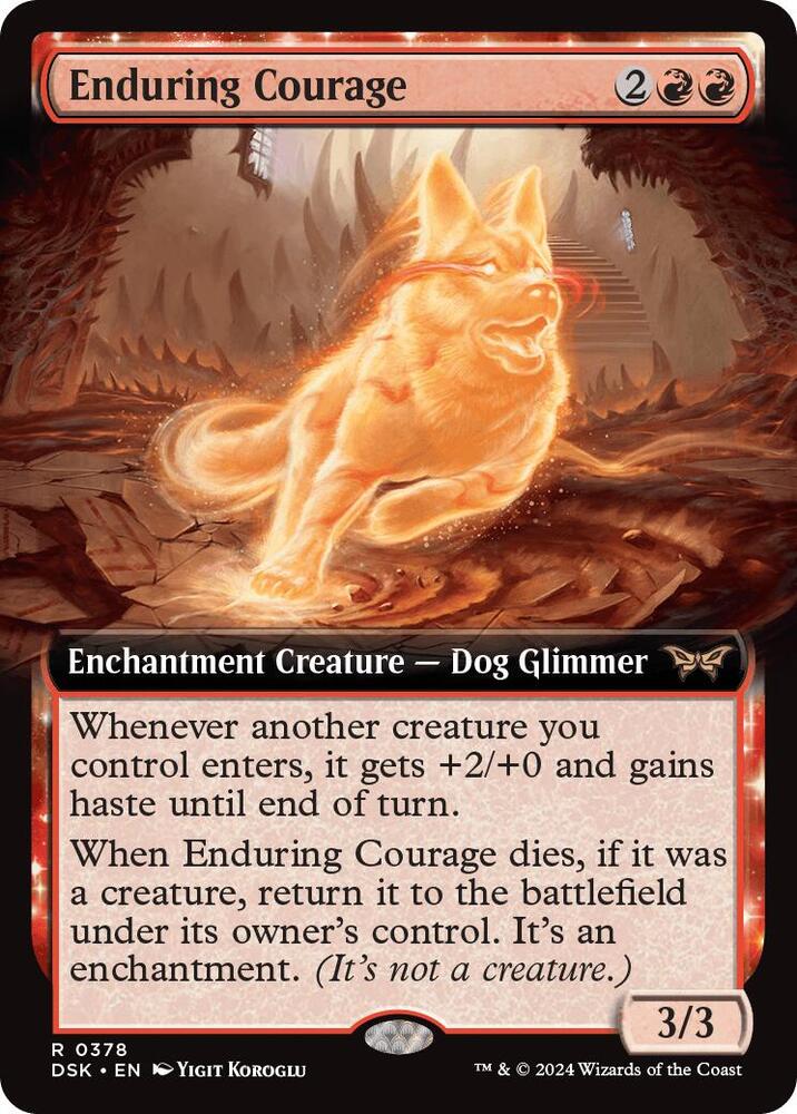 Enduring Courage Extended Art 378 (Duskmourn: House of Horror)  - Extended Art Foil | Good Games Adelaide SA