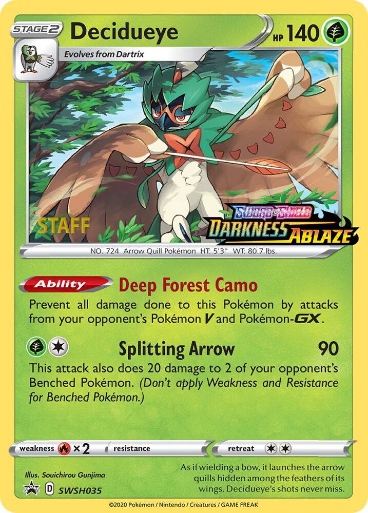Decidueye Prerelease Staff SWSH035 (SWSH: Sword & Shield Promo Cards)  - Holofoil | Good Games Adelaide SA