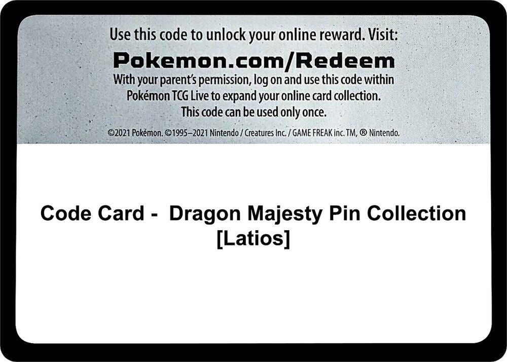 Code Card Dragon Majesty Pin Collection Latios  (World Championship Decks)  | Good Games Adelaide SA