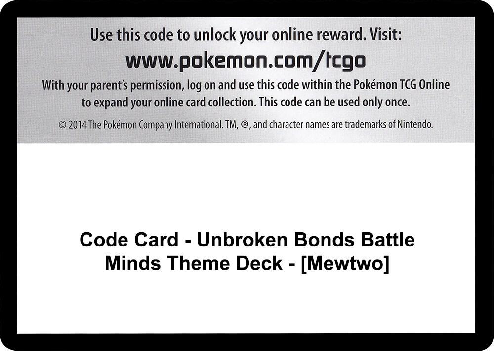 Code Card Unbroken Bonds Battle Minds Theme Deck Mewtwo  (SM - Unbroken Bonds)  | Good Games Adelaide SA