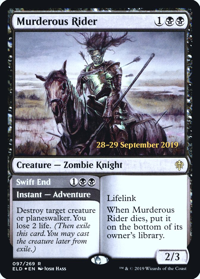 Murderous Rider // Swift End  [Throne of Eldraine Prerelease Promos] | Good Games Adelaide SA
