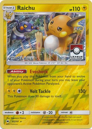 Raichu (41/147) (League Promo 2nd Place) [Sun & Moon: Burning Shadows] | Good Games Adelaide SA