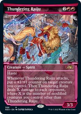 Thundering Raiju 389 (Kamigawa: Neon Dynasty)  - Showcase Foil | Good Games Adelaide SA