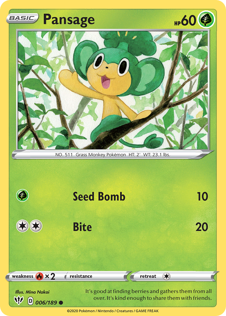 Pansage (006/189) [Sword & Shield: Darkness Ablaze] | Good Games Adelaide SA