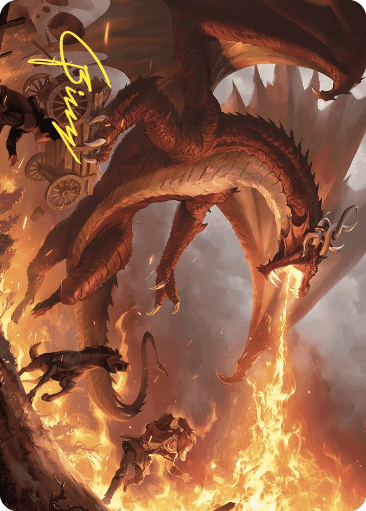 Realm Scorcher Hellkite Art Card Gold Stamped Signature 19 (Art Series: Wilds of Eldraine)  | Good Games Adelaide SA