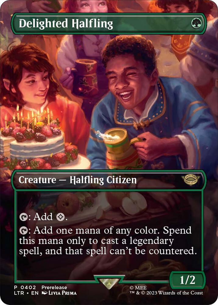 Delighted Halfling 402 (Universes Beyond: The Lord of the Rings: Tales of Middle-earth)  - Borderless Foil | Good Games Adelaide SA