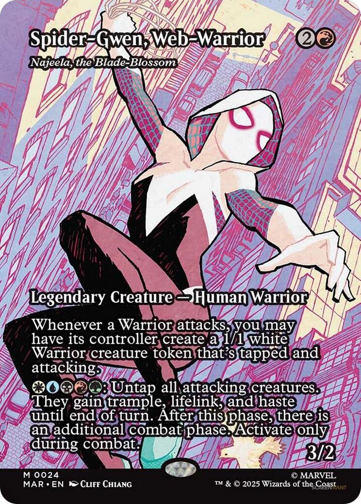 Spider Gwen Web Warrior Najeela the Blade Blossom Borderless 24 (Marvel Eternal-Legal)  - Foil | Good Games Adelaide SA