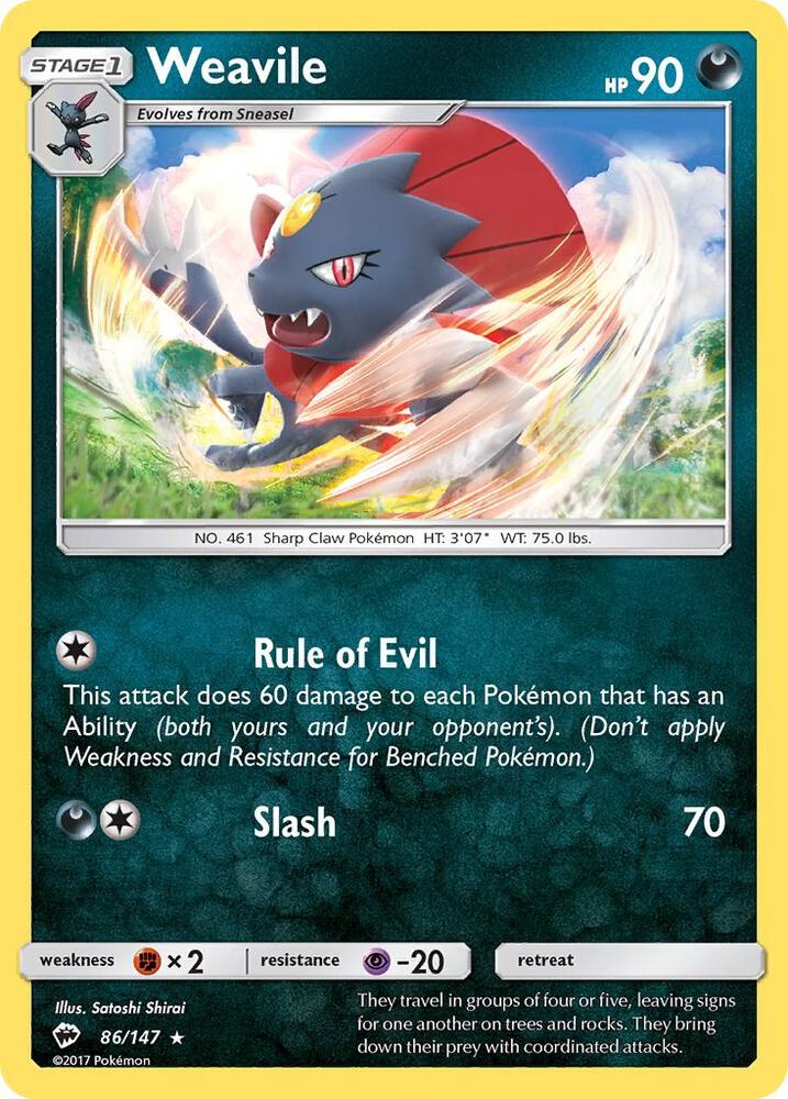 Weavile 86/147 (SM - Burning Shadows)  | Good Games Adelaide SA