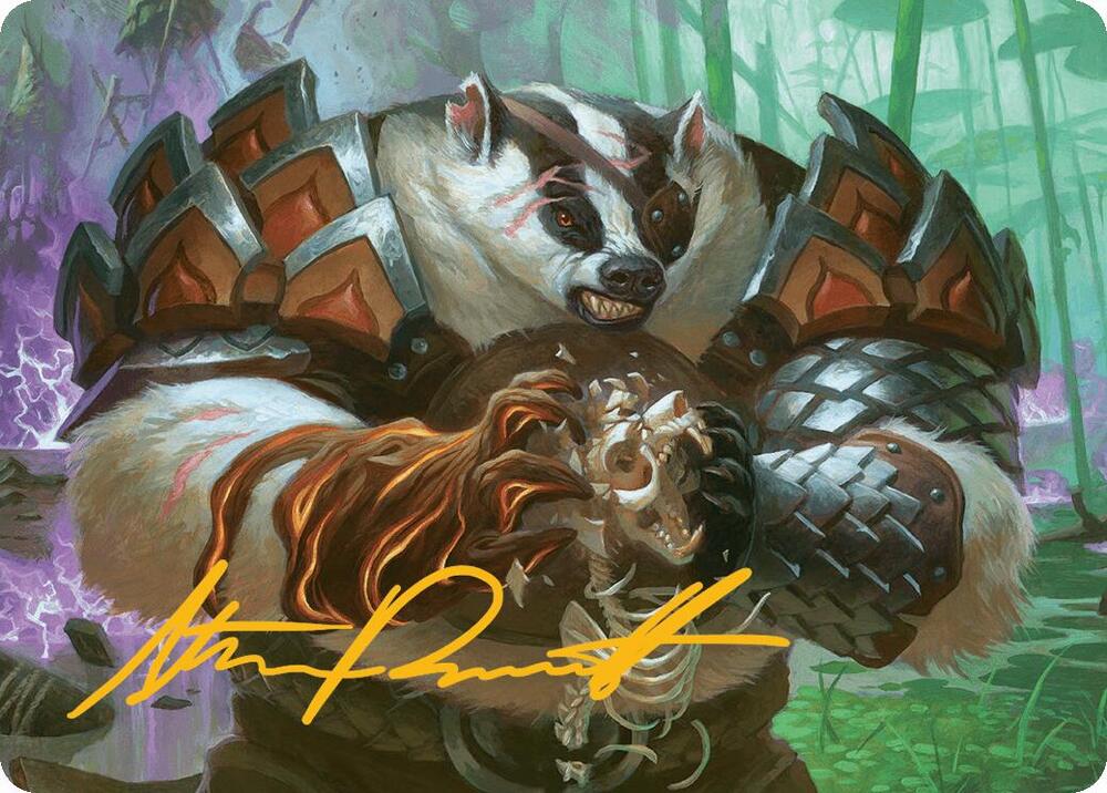 Hugs Grisly Guardian Art Card Gold Stamped Signature 27 (Art Series: Bloomburrow)  | Good Games Adelaide SA
