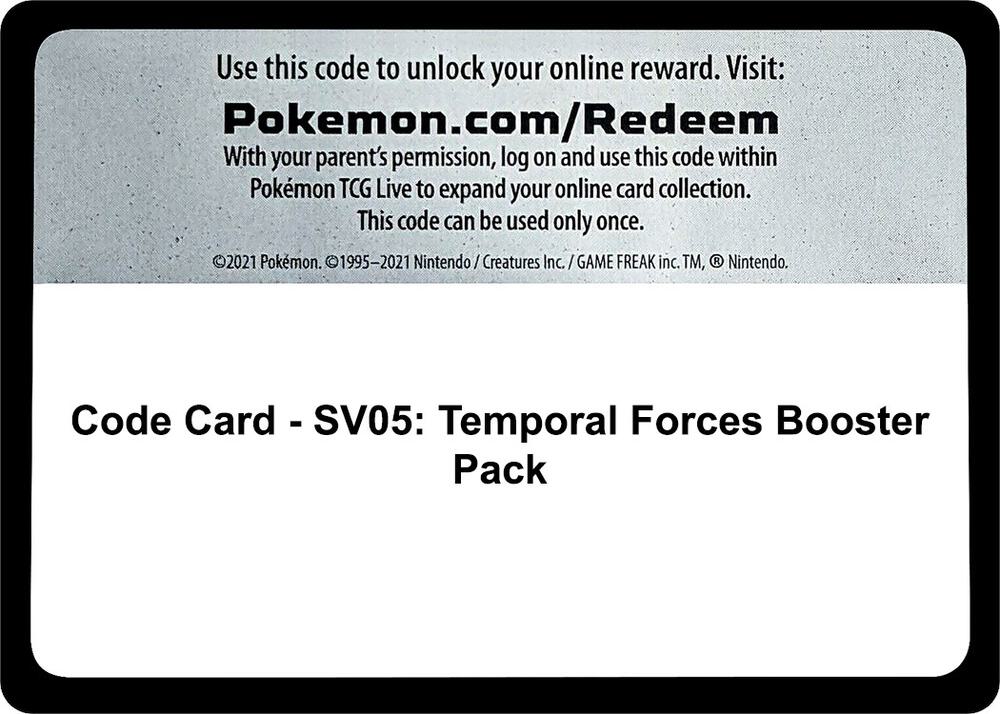 Code Card SV05 Temporal Forces Booster Pack  (SV05: Temporal Forces)  | Good Games Adelaide SA