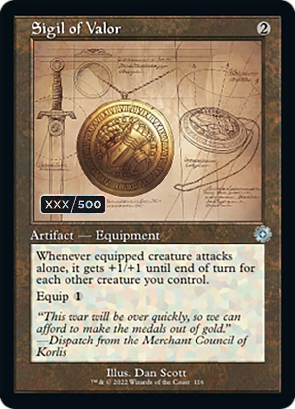 Sigil of Valor Schematic Serial Numbered 116 (The Brothers' War: Retro Frame Artifacts)  - Foil | Good Games Adelaide SA