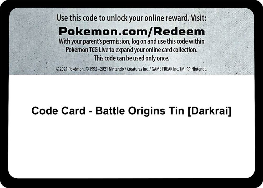 Code Card Battle Origins Tin Darkrai  (Miscellaneous Cards & Products)  | Good Games Adelaide SA