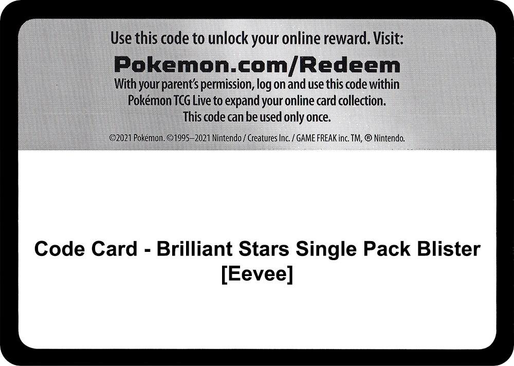 Code Card Brilliant Stars Single Pack Blister Eevee  (SWSH09: Brilliant Stars)  | Good Games Adelaide SA
