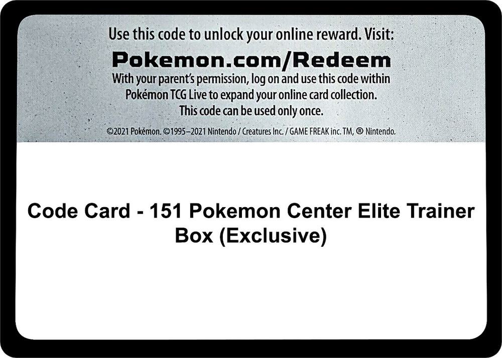 Code Card 151 Pokemon Center Elite Trainer Box Exclusive  (SV: Scarlet & Violet 151)  | Good Games Adelaide SA
