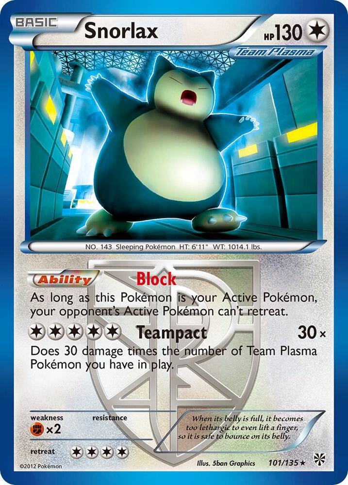 Snorlax Team Plasma 101/135 (Plasma Storm)  - Reverse Holofoil | Good Games Adelaide SA