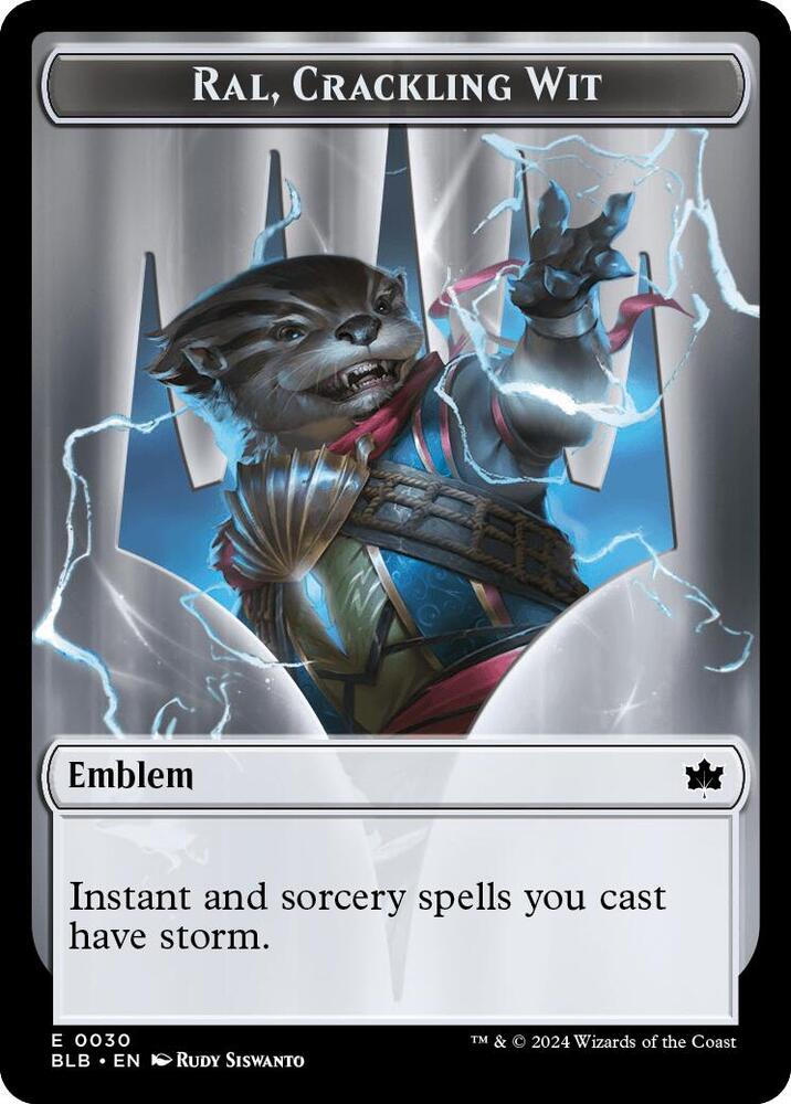 Emblem Ral Crackling Wit Bushy Bodyguard Double Sided Token 30 // 20 (Bloomburrow)  - Foil | Good Games Adelaide SA