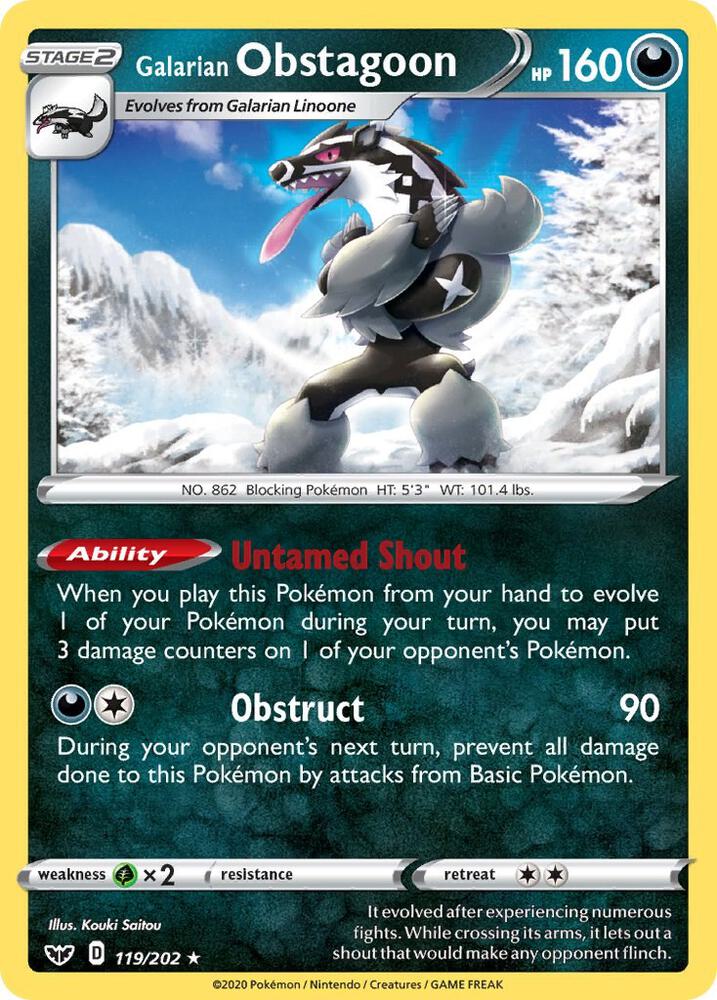 Galarian Obstagoon 119/202 (SWSH01: Sword & Shield Base Set)  - Holofoil | Good Games Adelaide SA