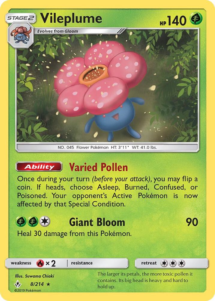 Vileplume 8/214 (SM - Unbroken Bonds)  - Holofoil | Good Games Adelaide SA