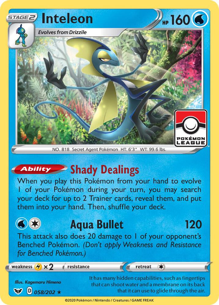 Inteleon 058 202 Pokemon League 058/202 (League & Championship Cards)  - Reverse Holofoil | Good Games Adelaide SA