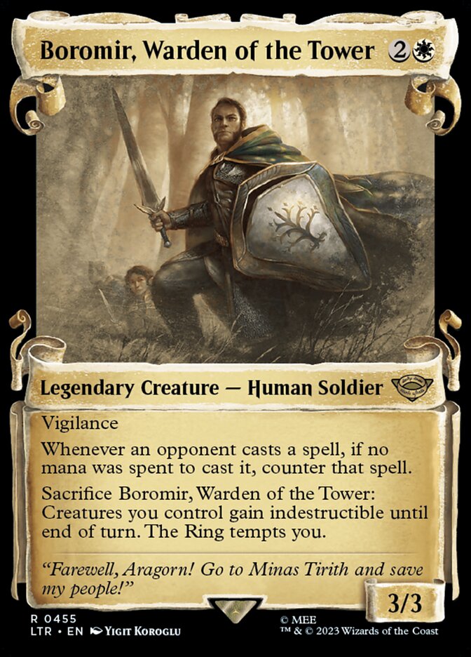 Boromir, Warden of the Tower 455 (Universes Beyond: The Lord of the Rings: Tales of Middle-earth)  - Showcase Scroll Foil | Good Games Adelaide SA