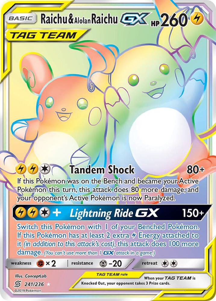 Raichu and Alolan Raichu GX Secret 241/236 (SM - Unified Minds)  - Holofoil | Good Games Adelaide SA