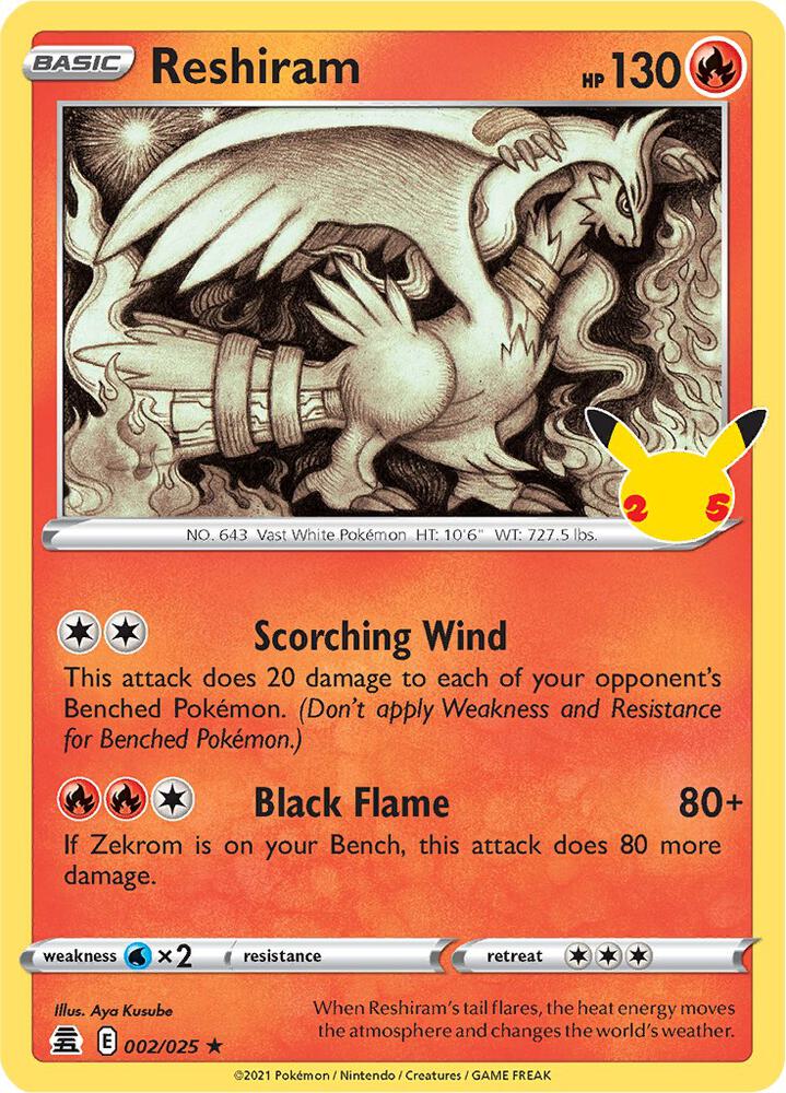 Reshiram 002/025 (Celebrations)  - Holofoil | Good Games Adelaide SA
