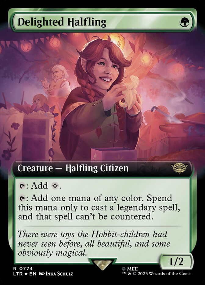 Delighted Halfling 774 (Universes Beyond: The Lord of the Rings: Tales of Middle-earth)  - Extended Art Surge Foil | Good Games Adelaide SA