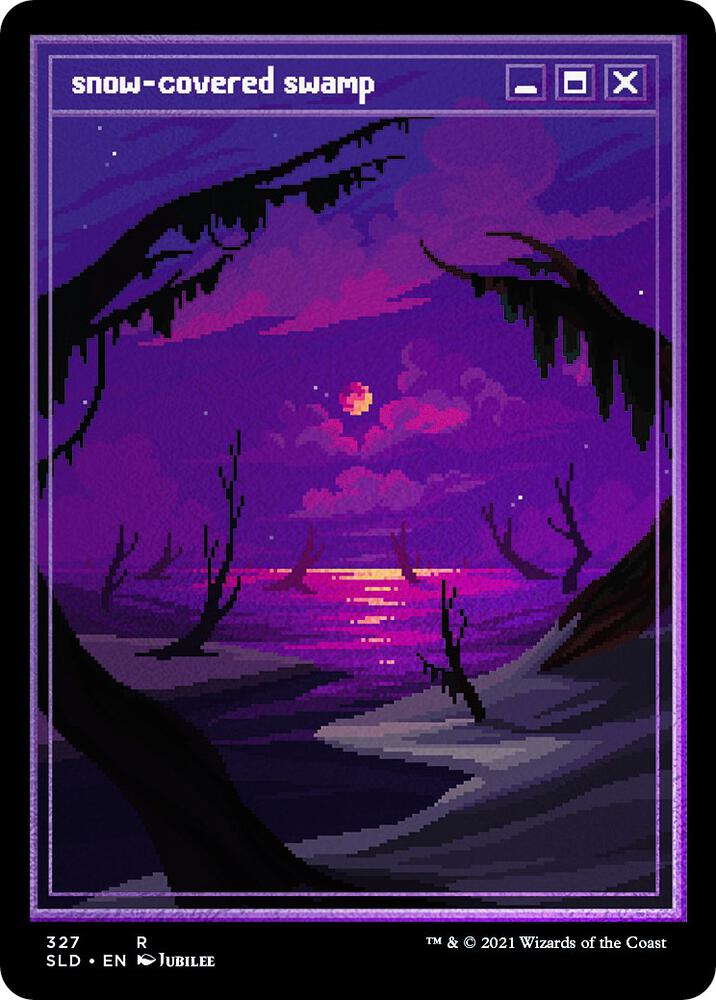 Snow Covered Swamp PixelSnowLandsjpg Foil Etched 327 (Secret Lair Drop Series)  - Foil | Good Games Adelaide SA