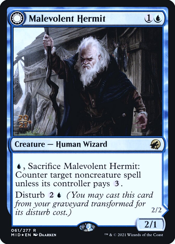 Malevolent Hermit // Benevolent Geist 61 (Prerelease Cards)  - Foil | Good Games Adelaide SA