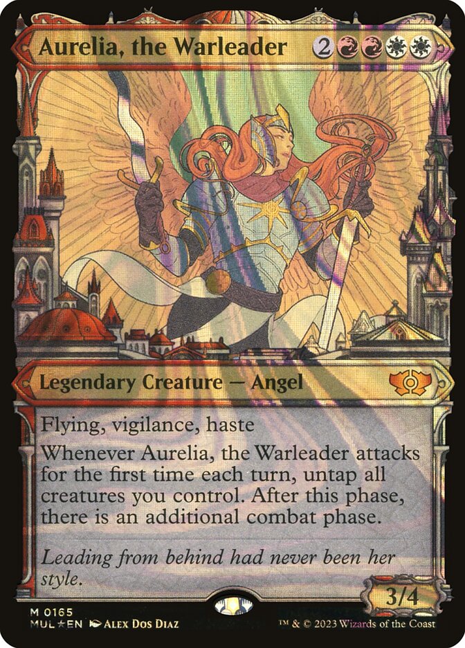 Aurelia, the Warleader 165 (March of the Machine: Multiverse Legends)  - Showcase Halo Foil | Good Games Adelaide SA