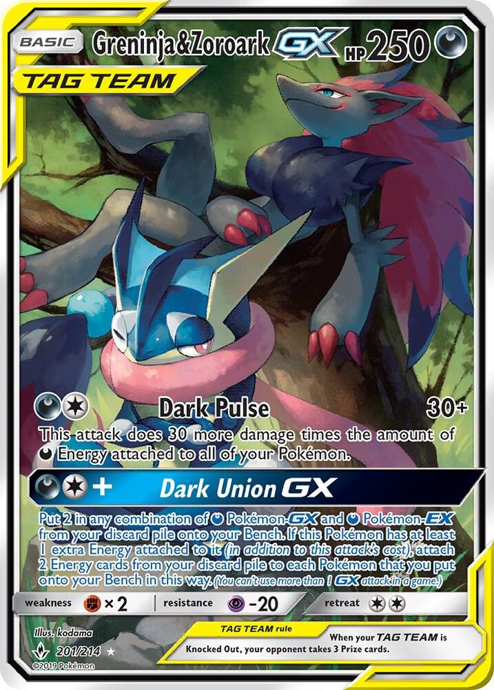 Greninja and Zoroark GX Alternate Full Art 201/214 (SM - Unbroken Bonds)  - Holofoil | Good Games Adelaide SA