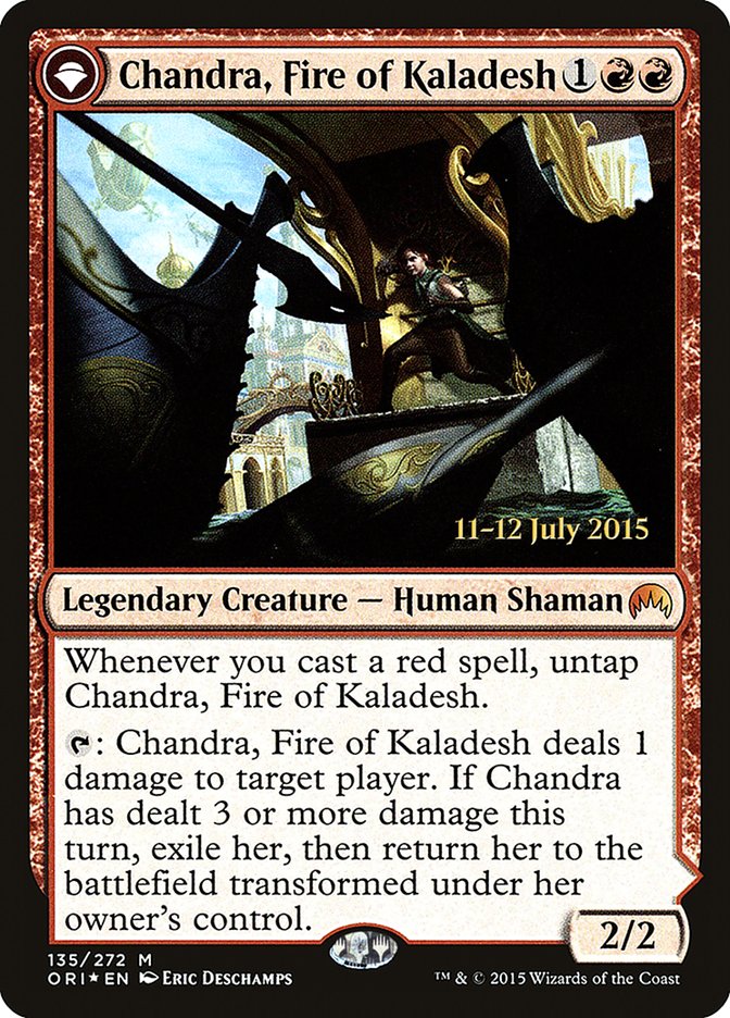 Chandra, Fire of Kaladesh // Chandra, Roaring Flame 135 (Prerelease Cards)  - Foil | Good Games Adelaide SA