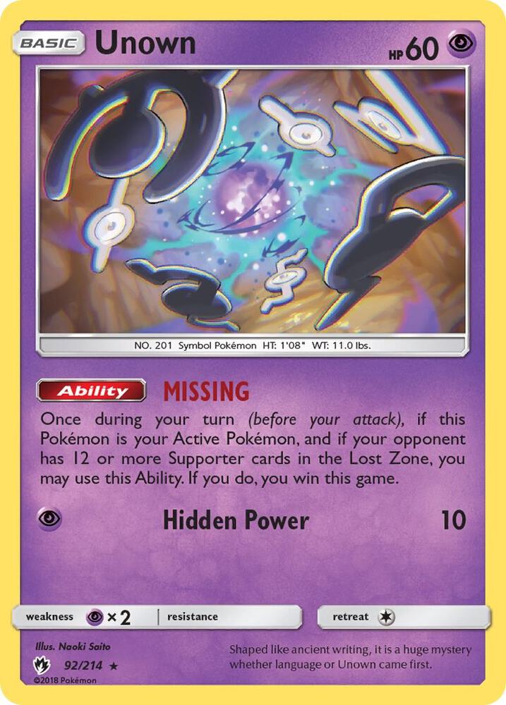 Unown 92/214 (SM - Lost Thunder)  | Good Games Adelaide SA