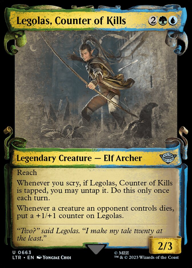 Legolas, Counter of Kills 663 (Universes Beyond: The Lord of the Rings: Tales of Middle-earth)  - Showcase Scroll Foil | Good Games Adelaide SA