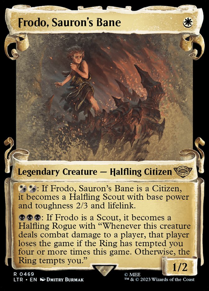 Frodo, Sauron's Bane 469 (Universes Beyond: The Lord of the Rings: Tales of Middle-earth)  - Showcase Scroll Foil | Good Games Adelaide SA